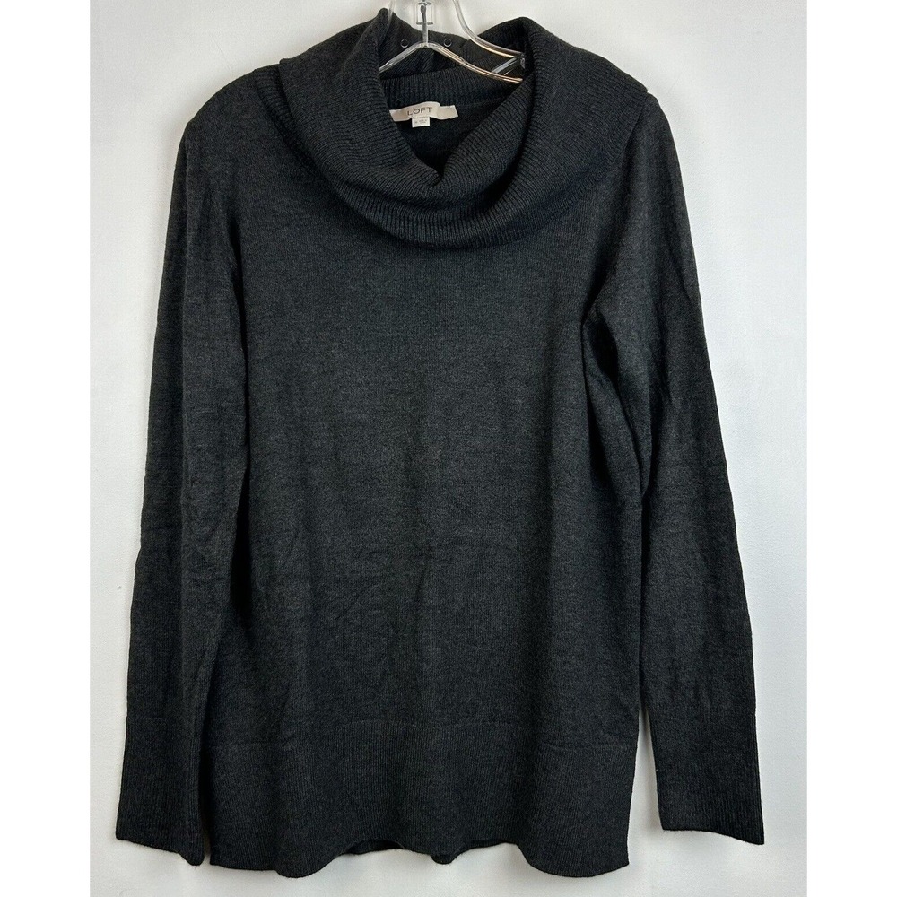 Loft Sweater Women M Gray Tunic Cowl Neck Pullover Acrylic Nylon Cozy Ann Taylor